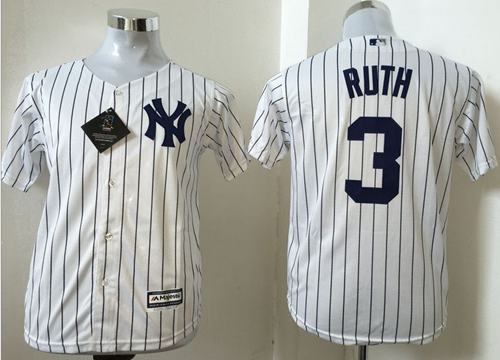Yankees #3 Babe Ruth White Name Back Stitched Youth MLB Jersey