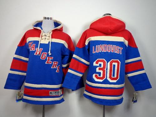 Rangers #30 Henrik Lundqvist Blue Sawyer Hooded Sweatshirt Stitched Youth NHL Jersey