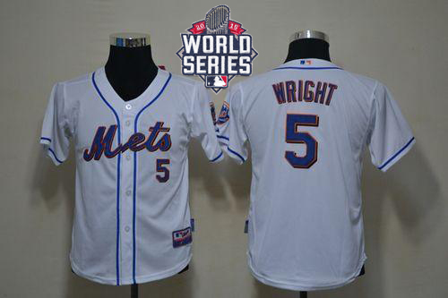 Mets #5 David Wright White Cool Base W/2015 World Series Patch Stitched Youth MLB Jersey