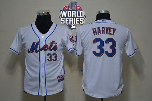 Mets #33 Matt Harvey White Cool Base W/2015 World Series Patch Stitched Youth MLB Jersey