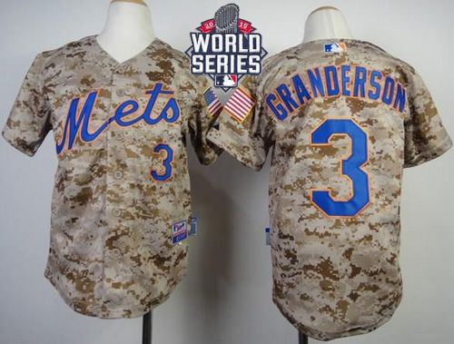 Mets #3 Curtis Granderson Camo Alternate Cool Base W/2015 World Series Patch Stitched Youth MLB Jersey