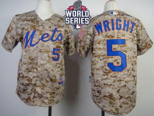 Mets #5 David Wright Camo Alternate Cool Base W/2015 World Series Patch Stitched Youth MLB Jersey
