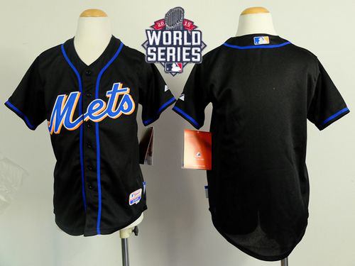 Mets Blank Black Cool Base W/2015 World Series Patch Stitched Youth MLB Jersey