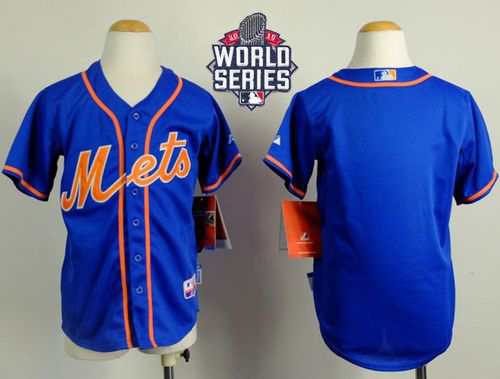 Mets Blank Blue Alternate Home Cool Base W/2015 World Series Patch Stitched Youth MLB Jersey