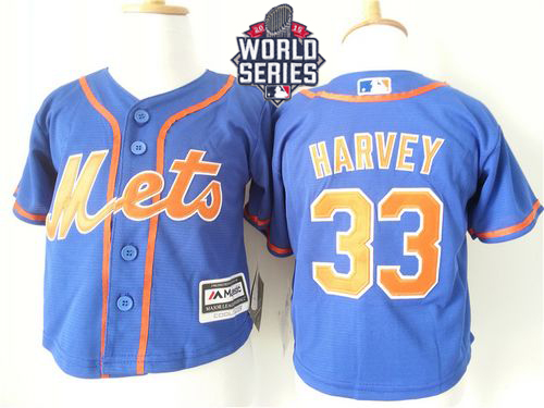 Toddler Mets #33 Matt Harvey Blue Alternate Home Cool Base W/2015 World Series Patch Stitched MLB Jersey
