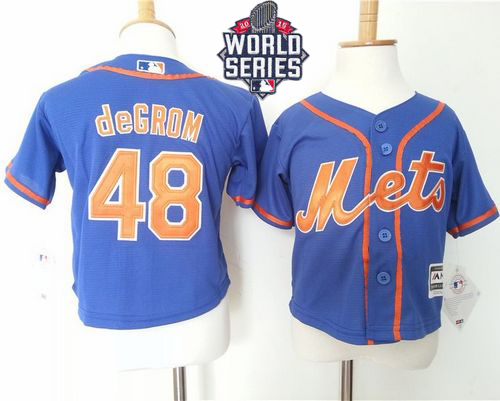 Toddler Mets #48 Jacob DeGrom Blue Alternate Home Cool Base W/2015 World Series Patch Stitched MLB Jersey