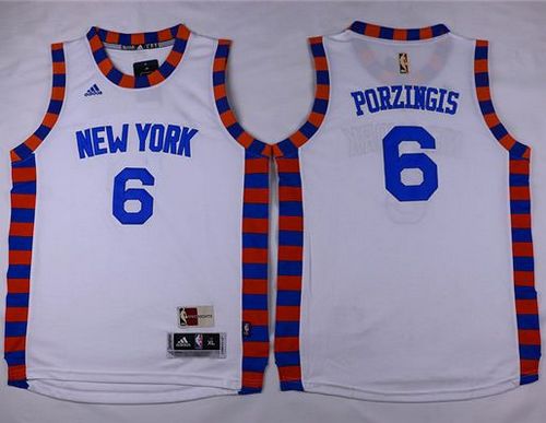Knicks #6 Kristaps Porzingis White Hardwood Classics Performance Stitched Youth NBA Jersey