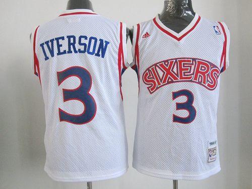 76ers #3 Allen Iverson White Throwback Stitched Youth NBA Jersey