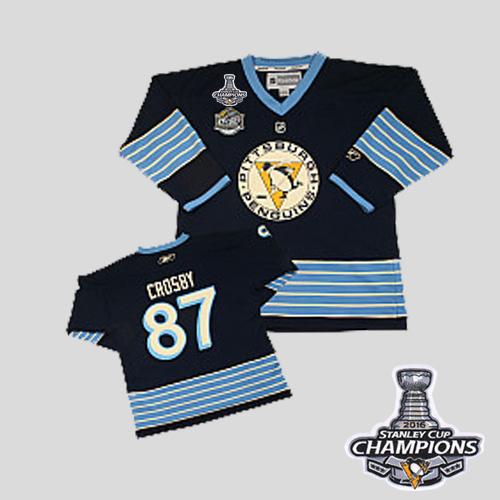 Penguins #87 Sidney Crosby Dark Blue 2011 Winter Classic Vintage 2016 Stanley Cup Champions Stitched Youth NHL Jersey