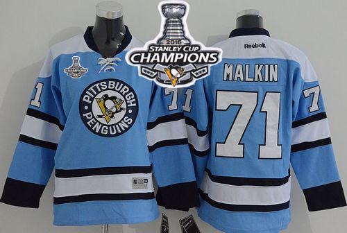 Penguins #71 Evgeni Malkin Blue 2016 Stanley Cup Champions Stitched Youth NHL Jersey
