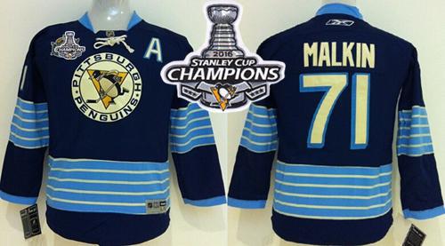 Penguins #71 Evgeni Malkin 2011 Winter Classic Vintage Dark Blue 2016 Stanley Cup Champions Stitched Youth NHL Jersey