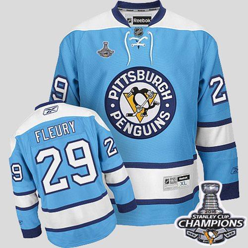 Penguins #29 Andre Fleury Blue 2016 Stanley Cup Champions Stitched Youth NHL Jersey
