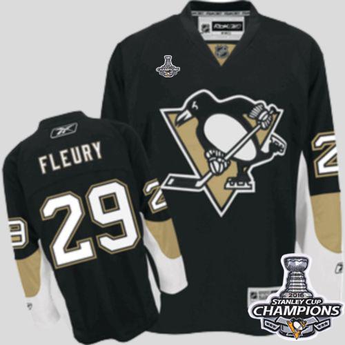 Penguins #29 Andre Fleury Black 2016 Stanley Cup Champions Stitched Youth NHL Jersey
