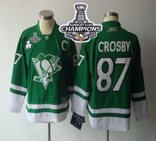 Penguins #87 Sidney Crosby Green St. Patty's Day 2016 Stanley Cup Champions Stitched Youth NHL Jersey