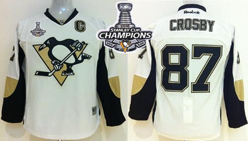 Penguins #87 Sidney Crosby White 2016 Stanley Cup Champions Stitched Youth NHL Jersey