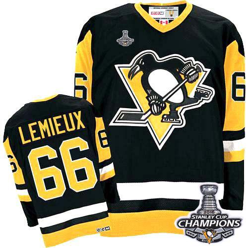 Penguins #66 Mario Lemieux Black CCM Throwback 2016 Stanley Cup Champions Stitched Youth NHL Jersey