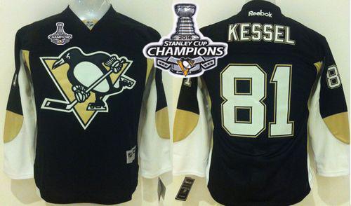 Penguins #81 Phil Kessel Black 2016 Stanley Cup Champions Stitched Youth NHL Jersey