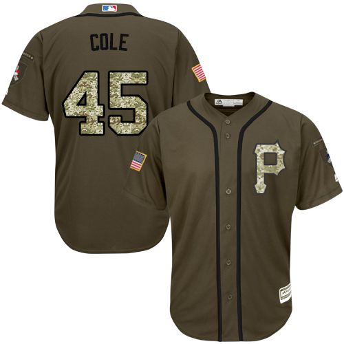 Pirates #45 Gerrit Cole Green Salute to Service Stitched Youth MLB Jersey