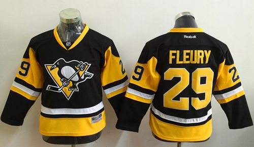 Penguins #29 Marc-Andre Fleury Black Alternate Stitched Youth NHL Jersey
