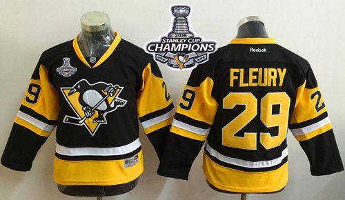 Penguins #29 Marc-Andre Fleury Black Alternate 2016 Stanley Cup Champions Stitched Youth NHL Jersey