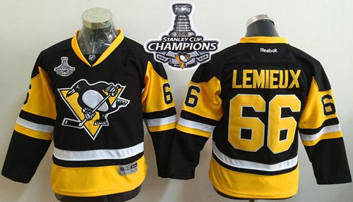 Penguins #66 Mario Lemieux Black Alternate 2016 Stanley Cup Champions Stitched Youth NHL Jersey