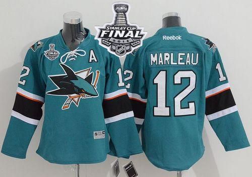 Sharks #12 Patrick Marleau Green 2016 Stanley Cup Final Patch Stitched Youth NHL Jersey