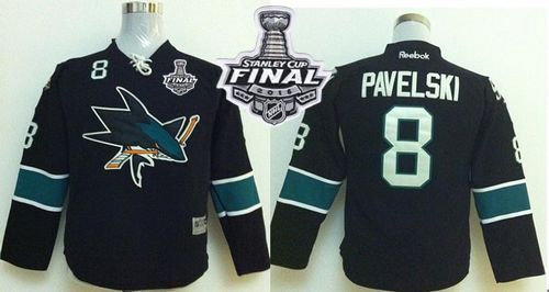 Sharks #8 Joe Pavelski Black 2016 Stanley Cup Final Patch Stitched Youth NHL Jersey