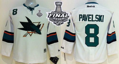 Sharks #8 Joe Pavelski White 2016 Stanley Cup Final Patch Stitched Youth NHL Jersey