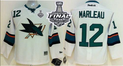 Sharks #12 Patrick Marleau White 2016 Stanley Cup Final Patch Stitched Youth NHL Jersey