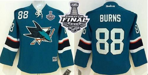 Sharks #88 Brent Burns Green 2016 Stanley Cup Final Patch Stitched Youth NHL Jersey