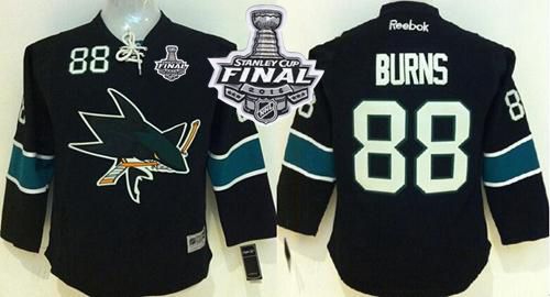 Sharks #88 Brent Burns Black 2016 Stanley Cup Final Patch Stitched Youth NHL Jersey