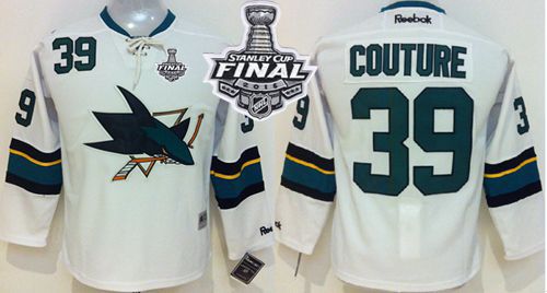 Sharks #39 Logan Couture White 2016 Stanley Cup Final Patch Stitched Youth NHL Jersey