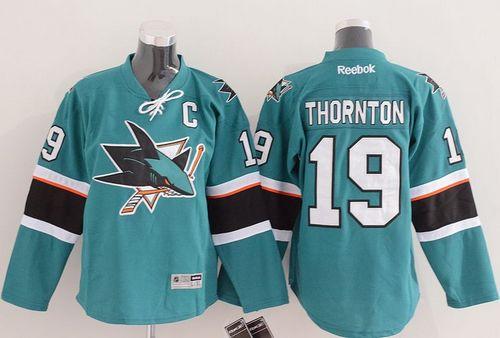 Sharks #19 Joe Thornton Green Stitched Youth NHL Jersey