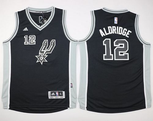 Spurs #12 LaMarcus Aldridge Black New Road Youth Stitched NBA Jersey