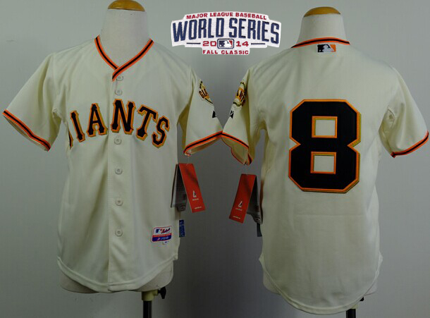 Giants #8 Hunter Pence Cream W/2014 World Series Patch Stitched Youth MLB Jersey