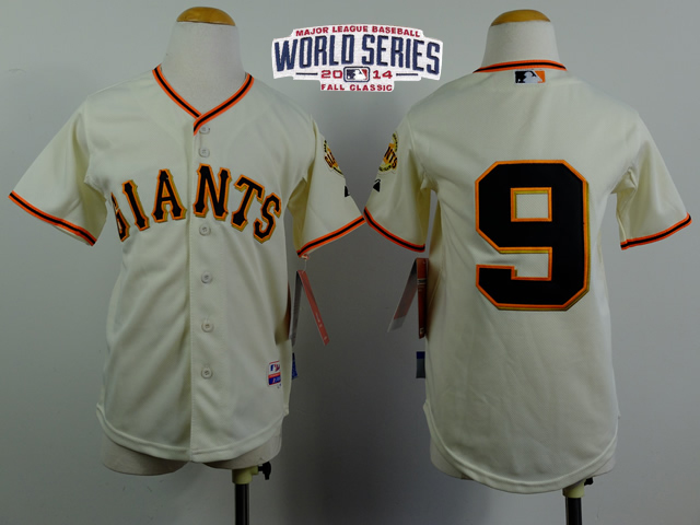 Giants #9 Brandon Belt Cream W/2014 World Series Patch Stitched Youth MLB Jersey