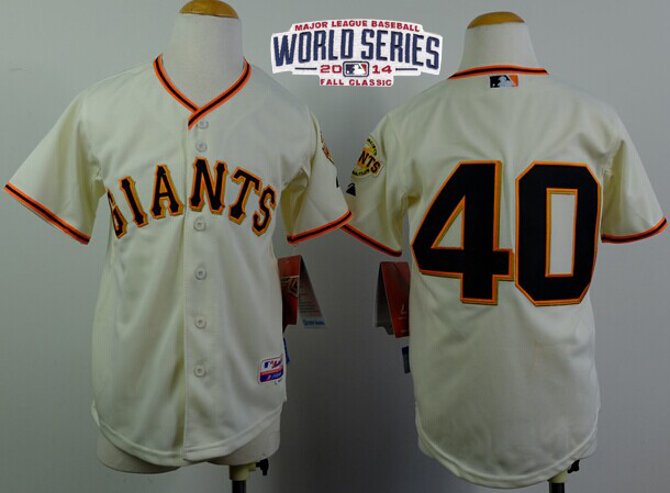 Giants #40 Madison Bumgarner Cream W/2014 World Series Patch Stitched Youth MLB Jersey