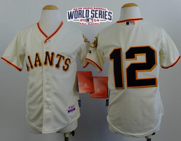 Giants #12 Joe Panik Cream Cool Base W/2014 World Series Patch Stitched Youth MLB Jersey