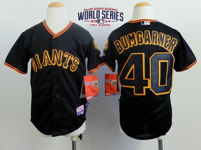 Giants #40 Madison Bumgarner Black Cool Base W/2014 World Series Patch Stitched Youth MLB Jersey