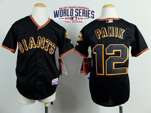 Giants #12 Joe Panik Black Cool Base W/2014 World Series Patch Stitched Youth MLB Jersey