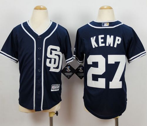 Padres #27 Matt Kemp Navy Blue Alternate 1 Stitched Youth MLB Jersey
