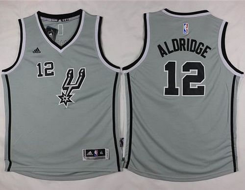 Spurs #12 LaMarcus Aldridge Grey Youth Stitched NBA Jersey