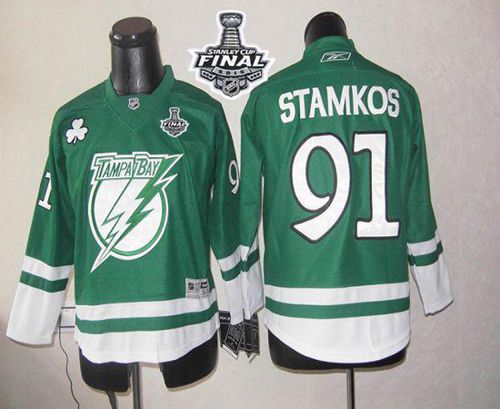 Lightning #91 Steven Stamkos Green St Patty's Day 2015 Stanley Cup Stitched Youth NHL Jersey