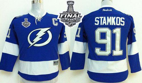 Lightning #91 Steven Stamkos Royal Blue 2015 Stanley Cup Stitched Youth NHL Jersey
