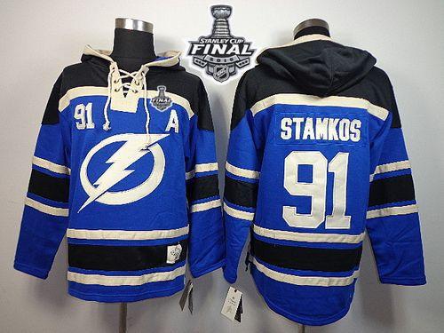 Lightning #91 Steven Stamkos Royal Blue Sawyer Hooded Sweatshirt 2015 Stanley Cup Stitched Youth NHL Jersey