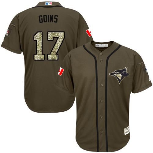 Blue Jays #17 Ryan Goins Green Salute to Service Stitched Youth MLB Jersey
