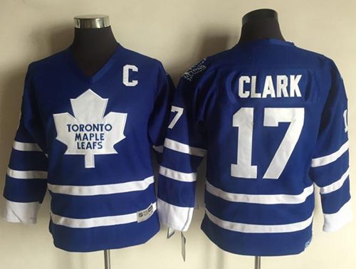 Maple Leafs #17 Wendel Clark Blue CCM Throwback Stitched Youth NHL Jersey