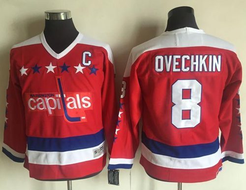 Capitals #8 Alex Ovechkin Red CCM Throwback Stitched Youth NHL Jersey