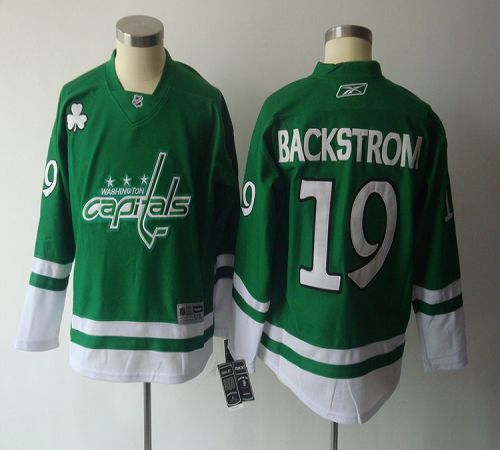 Capitals #19 Nicklas Backstrom Green St. Patty's Day Stitched Youth NHL Jersey