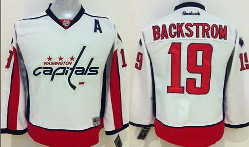 Capitals #19 Nicklas Backstrom White Stitched Youth NHL Jersey